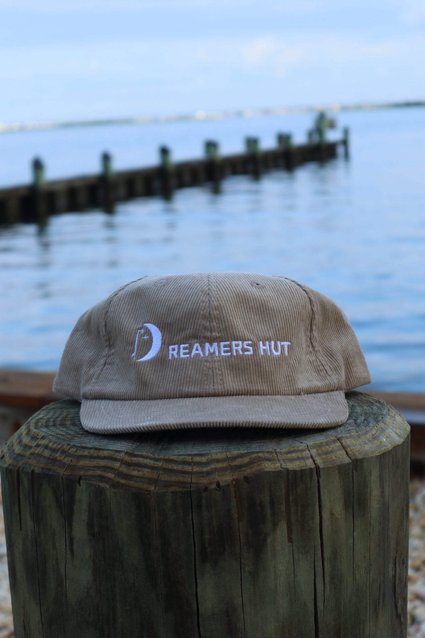 Corduroy Hat - White Embroidered