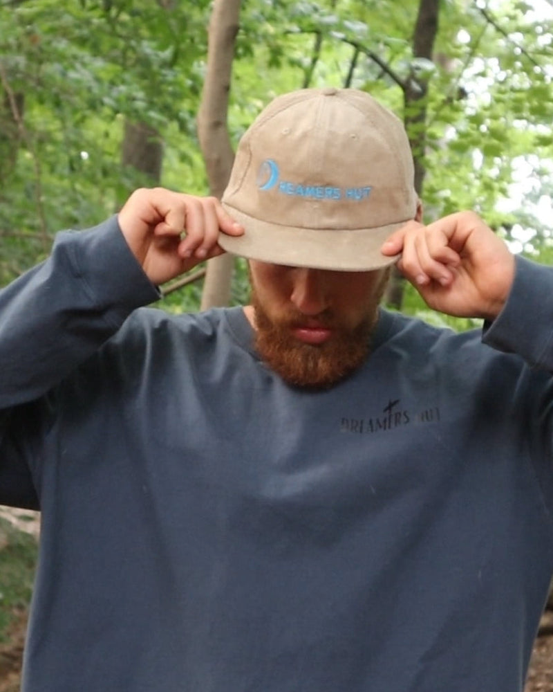 Corduroy Hat - Blue Embroidered